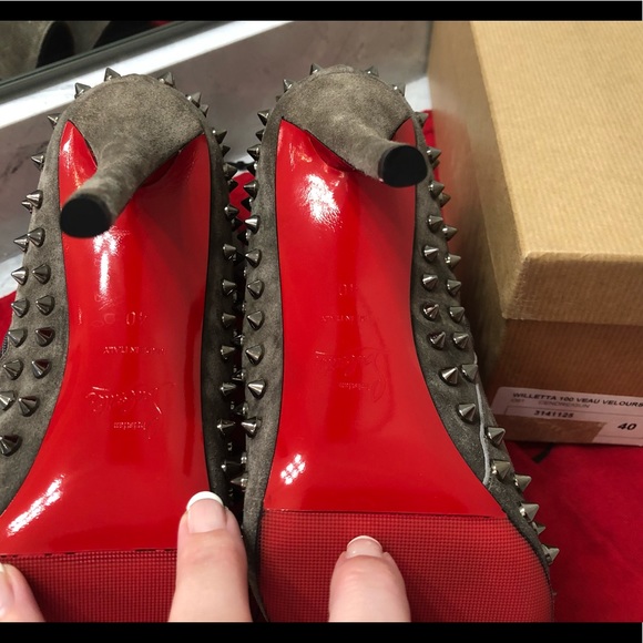 Christian Louboutin Willetta Grey Spike Booties 40 - Picture 3 of 8